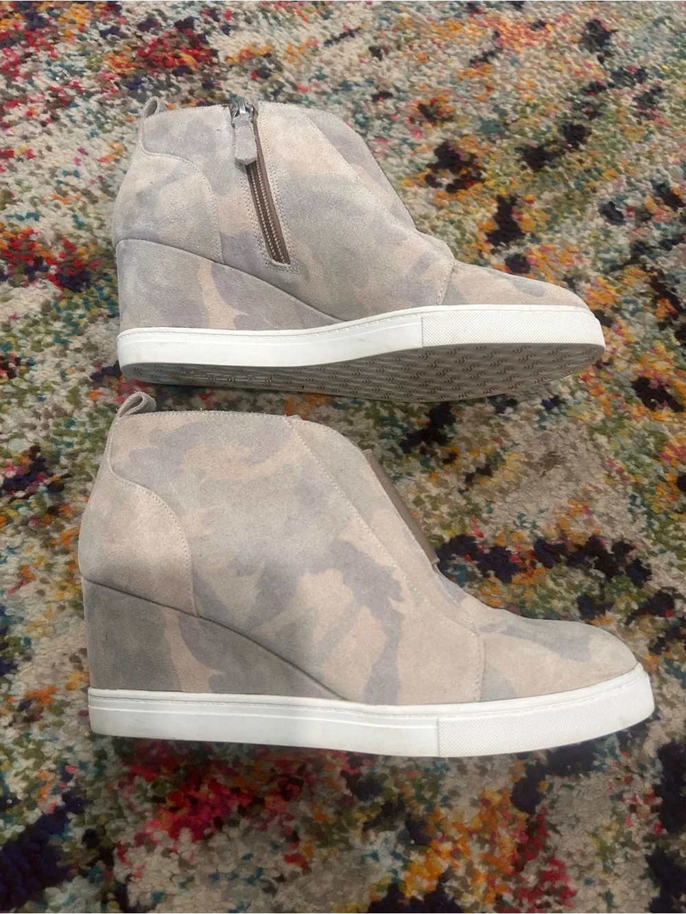Women’s Suede Slip-On High-Top Sneaker in Beige Camo